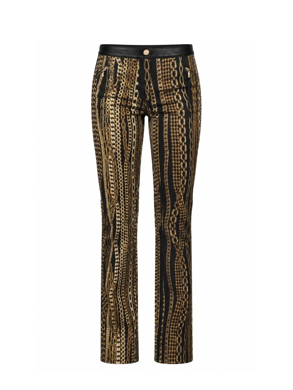 Roberto Cavalli 2003 Leather & Gold Chain Print Pants
